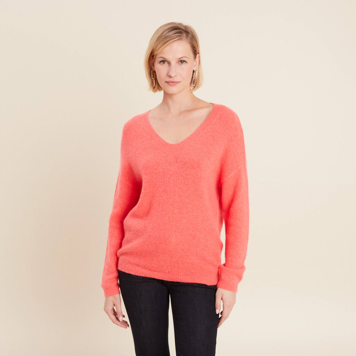 Pull manches longues rose vif femme