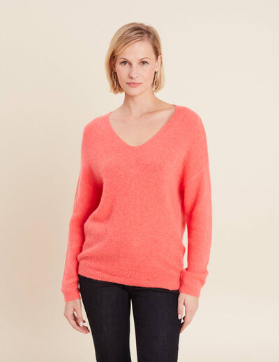 Pull manches longues rose vif femme