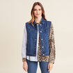 Veste droite sans manches en jean denim stone femme