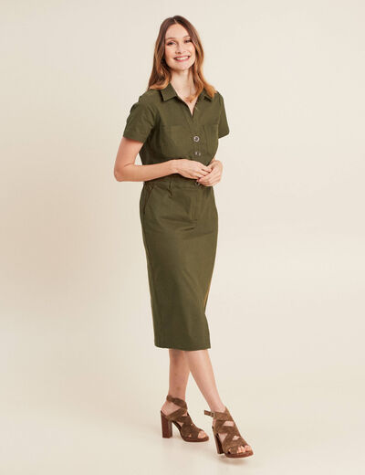 Robe ajustée manches courtes vert olive femme