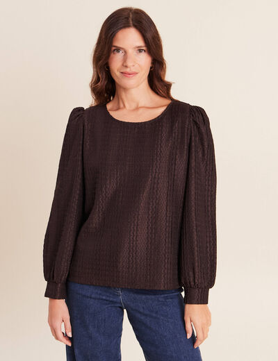 Blouse manches longues marron fonc&eacute; femme