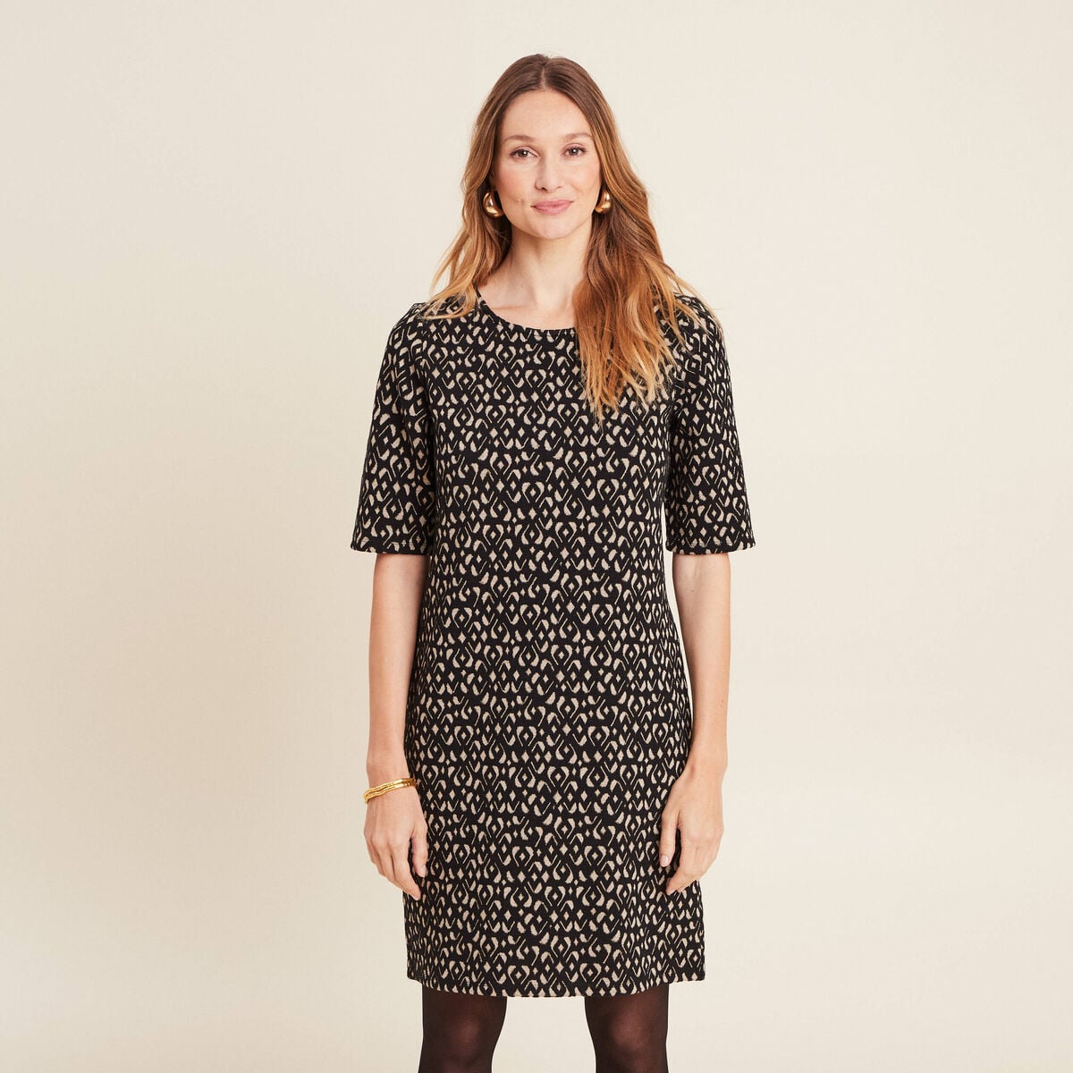 Robe droite manches courtes noir femme