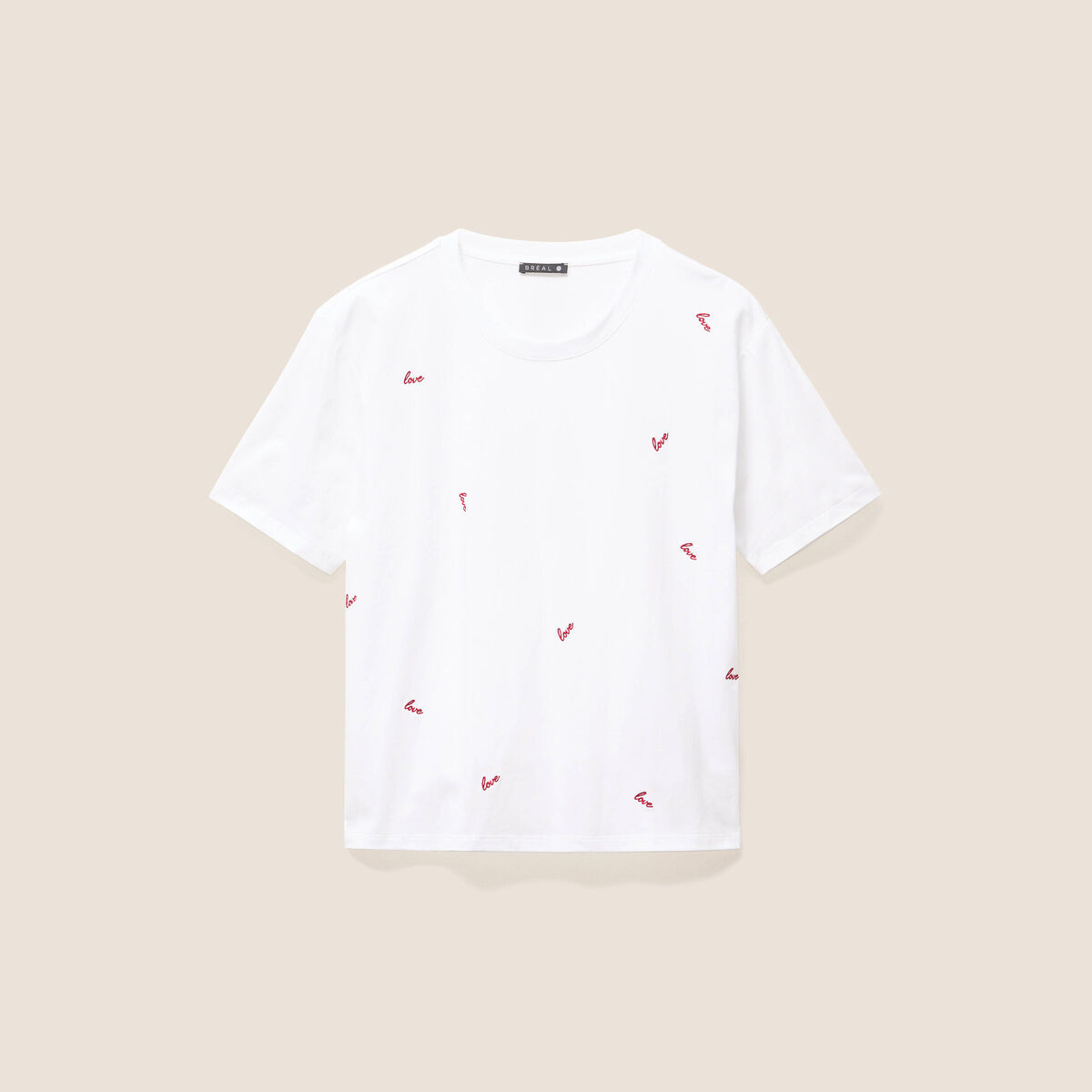 T-shirt droit brod&eacute; manches courtes ecru femme