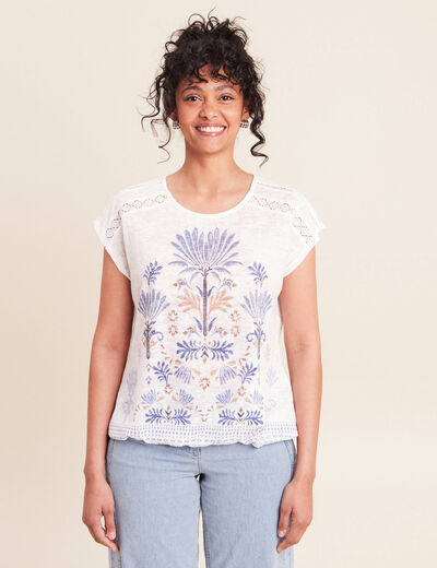 T-shirt col rond manches courtes ecru femme