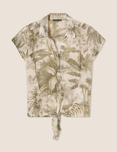 Chemise manches courtes nouée vert kaki femme