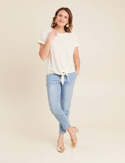 Jean ajusté 7/8ème denim double stone femme