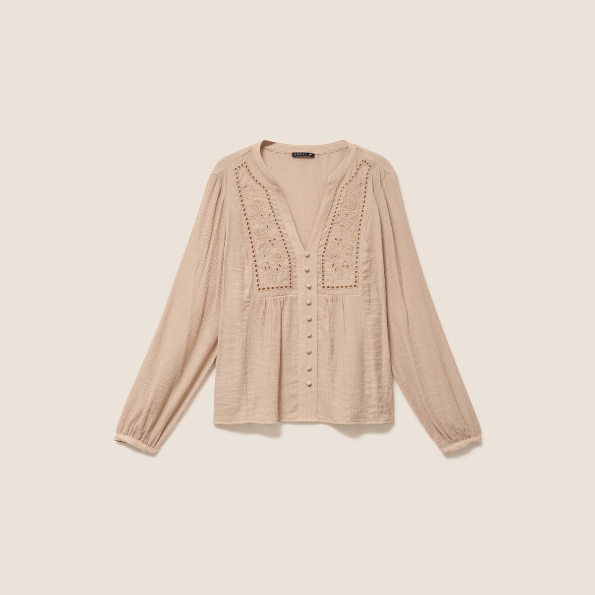 Chemise ample courte avec broderie sable femme