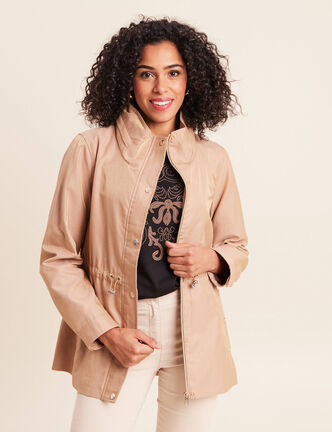 Parka ajust&eacute;e mi-longue brillante sable femme