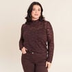 T-shirt cintr&eacute; col montant dentelle marron fonc&eacute; femme