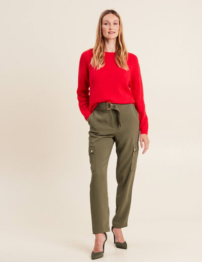 Pantalon chino poches rabats vert kaki femme