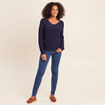 Pull col v manches longues &agrave; sequins bleu marine femme