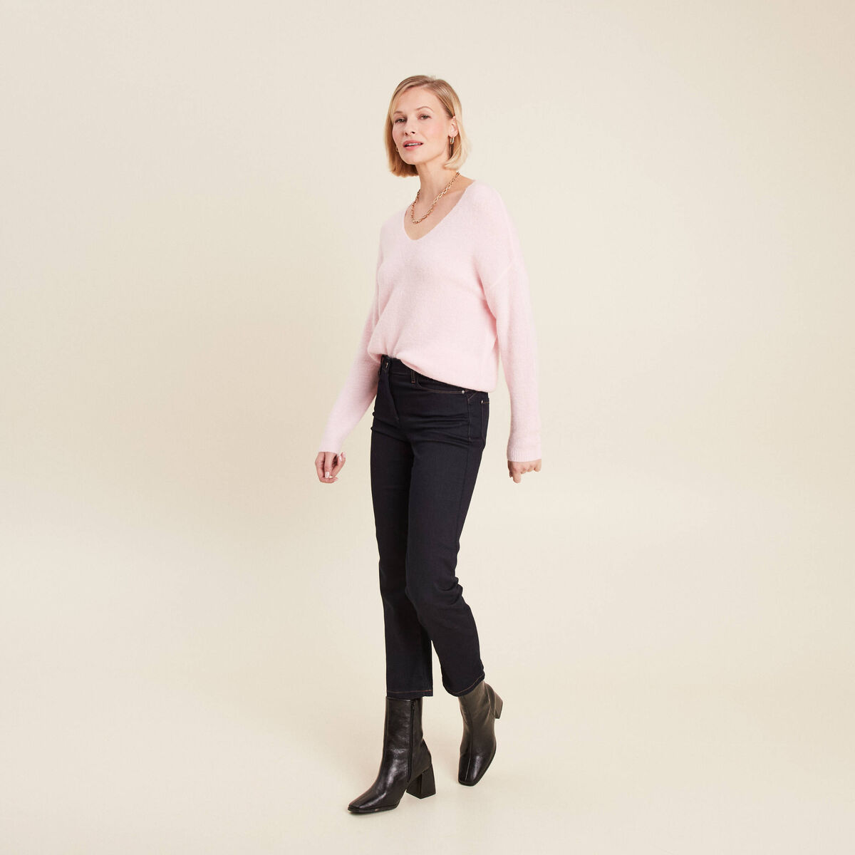 Pull manches longues rose femme