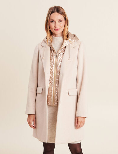 Manteau droit à capuche creme femme