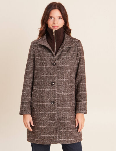 Manteau col montant doubl&eacute; marron femme