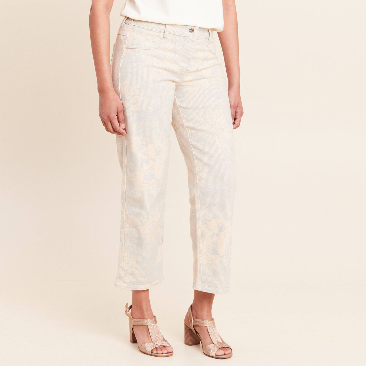 Jean r&eacute;versible droit 7/8&egrave;me beige femme