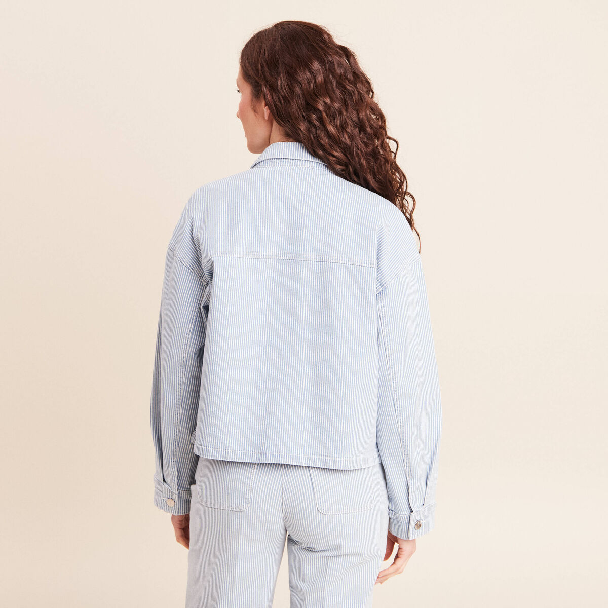 Veste ample en jean manches longues bleu femme