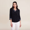 T-shirt manches 3/4 2-en-1 bleu marine femme