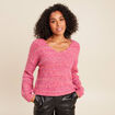 Pull col v manches longues rose fushia femme