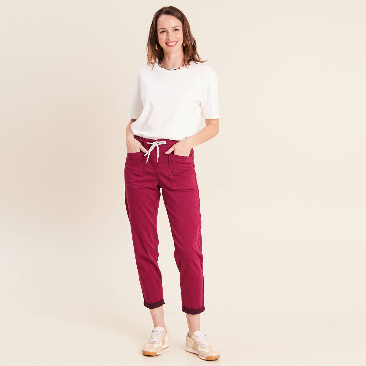 Pantalon coupe mom 7/8&egrave;me rouge fonc&eacute; femme