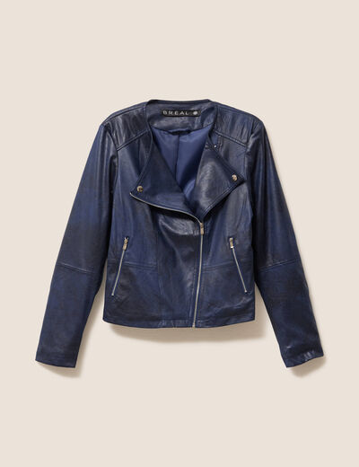 Veste droite zipp&eacute;e bleu fonc&eacute; femme