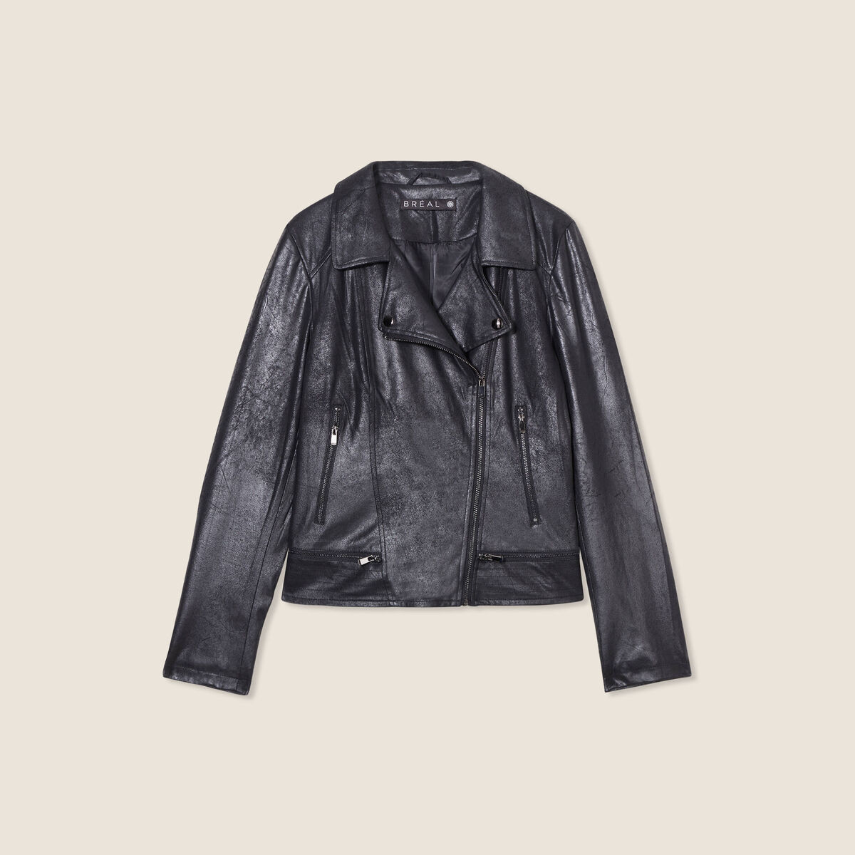Veste esprit motard zipp&eacute;e noir femme
