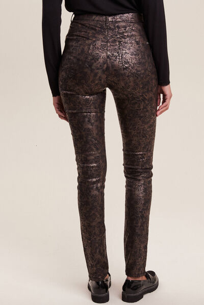 Pantalon ajusté couleur bronze femme