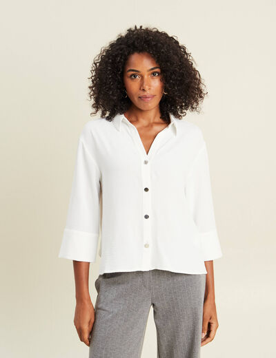 Chemise col chemise manches 3/4 ecru femme