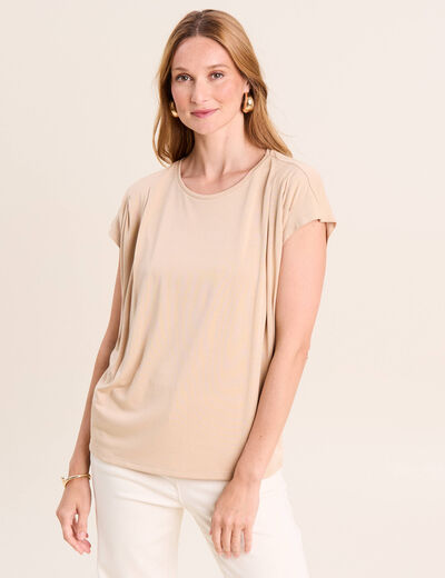 T-shirt droit col rond manches courtes sable femme