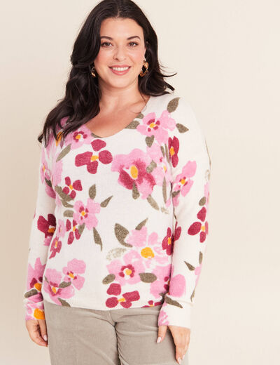 Pull manches longues multicolore femme