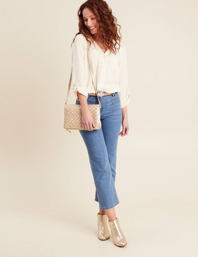 Blouse manches 3/4 à capuche ecru femme