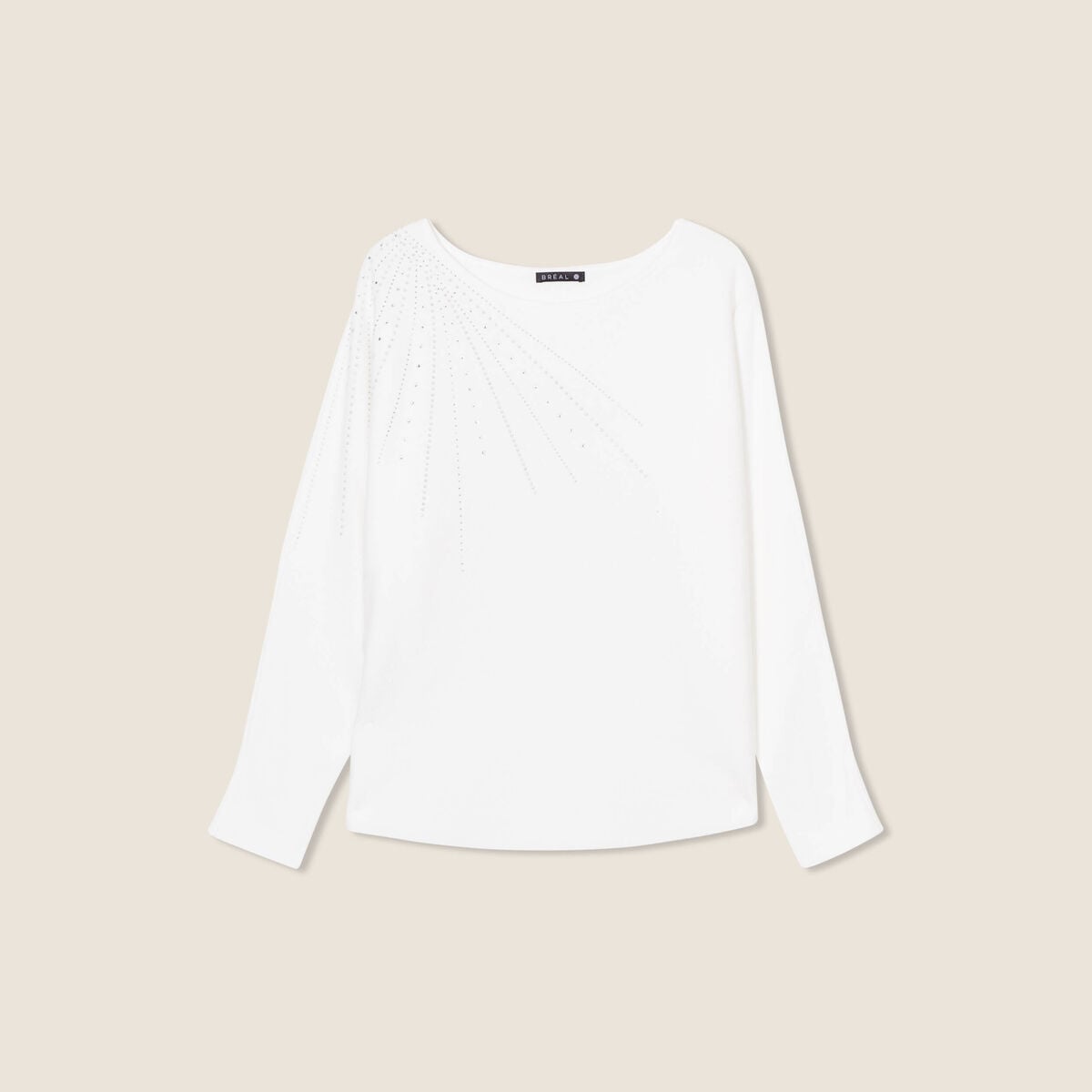 Pull manches longues strass ecru femme