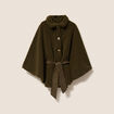 Poncho boutonn&eacute; ceintur&eacute; vert kaki femme