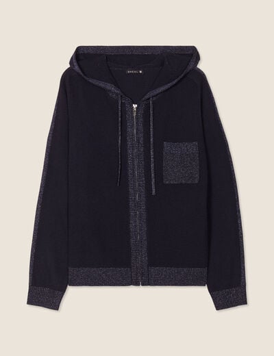 Sweat &agrave; capuche zipp&eacute; bleu fonc&eacute; femme