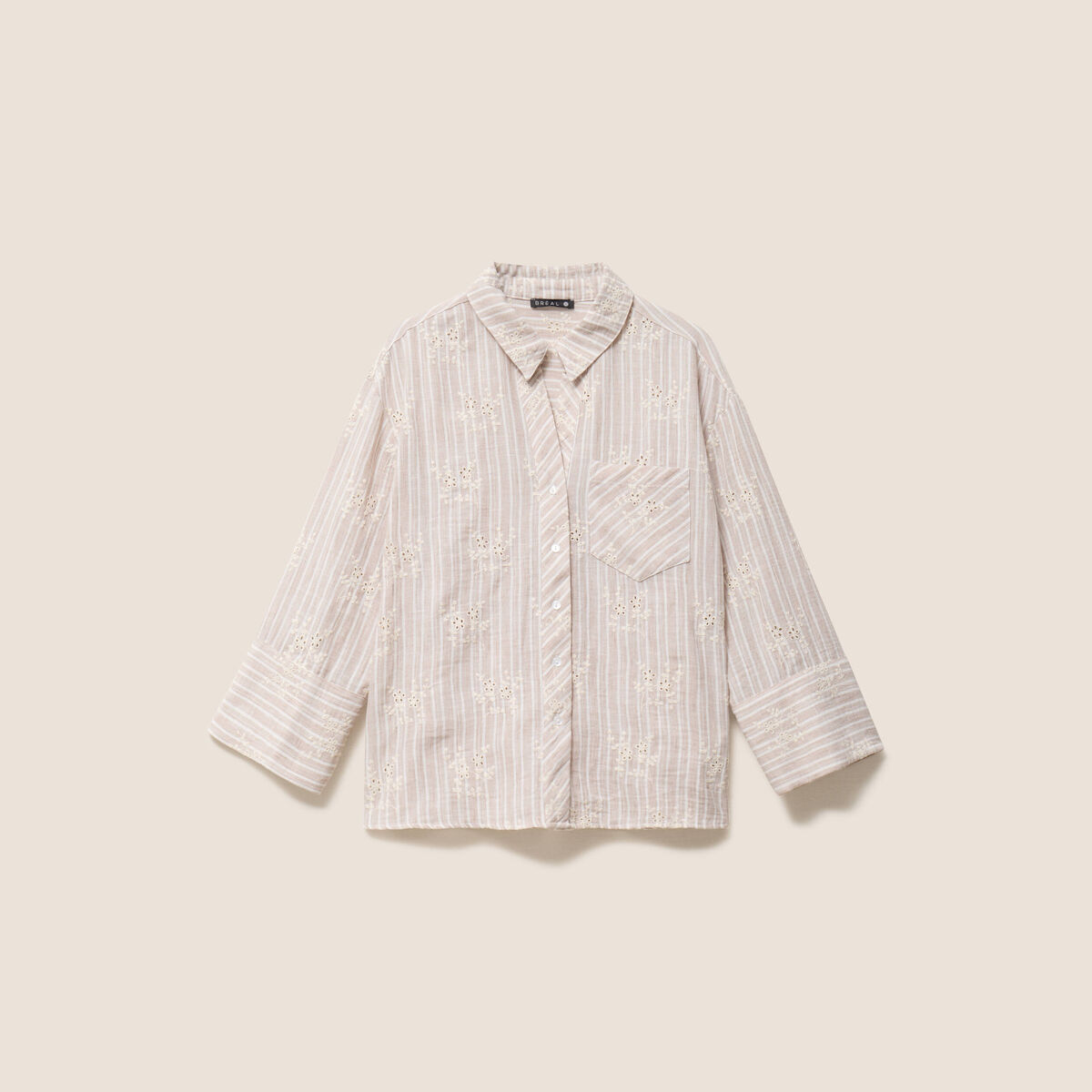 Chemise ample courte avec broderie marron chocolat femme