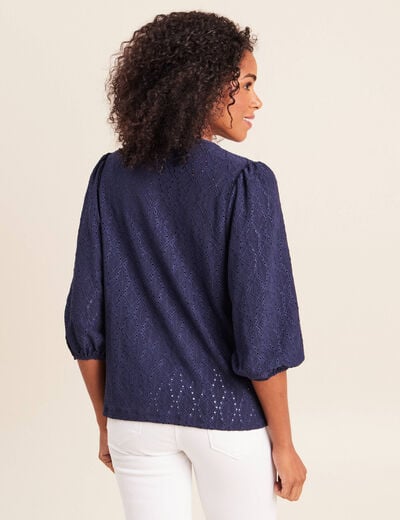 Blouse manches 3/4 bleu marine femme