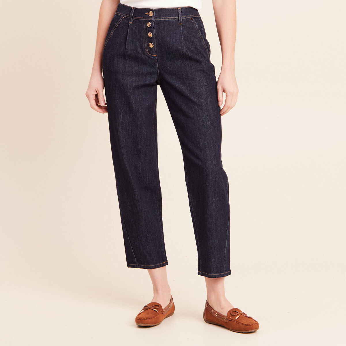 Jean coupe barrel 7/8&egrave;me denim brut femme