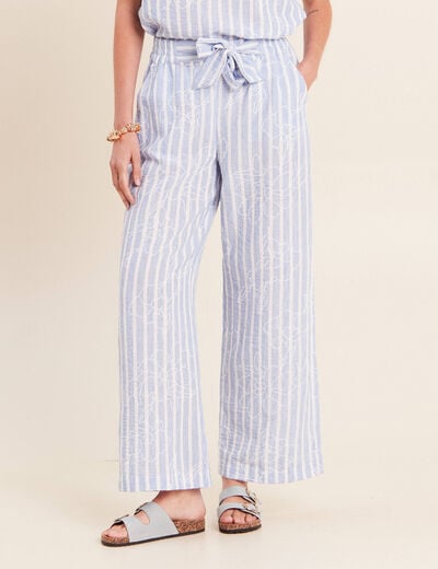 Pantalon large taille haute bleu femme