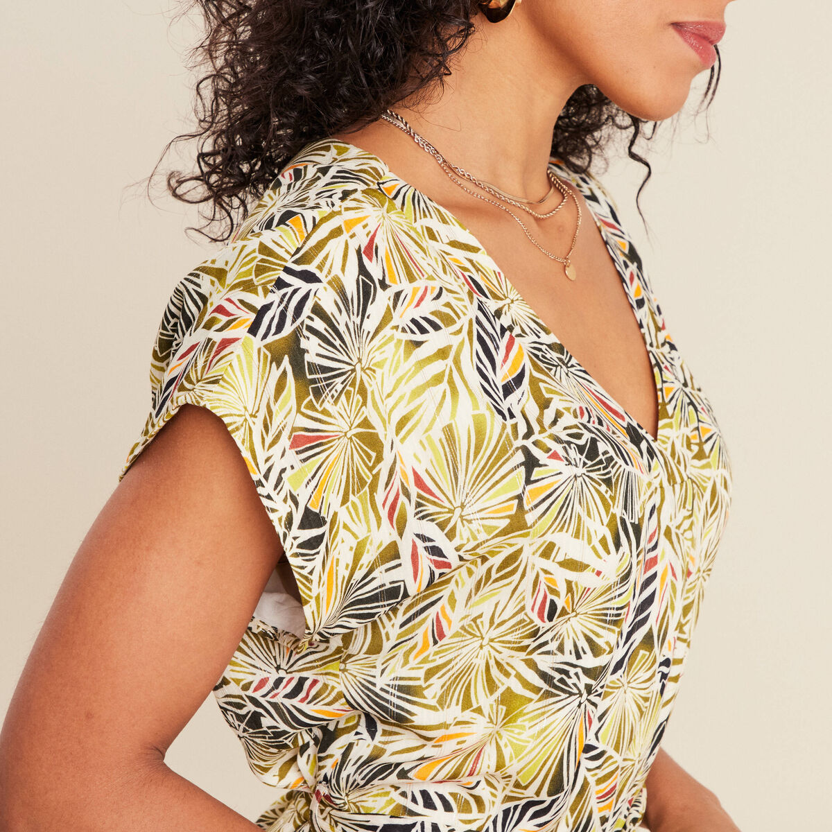 Robe droite fluide col en V vert femme
