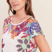 T-shirt droit col rond manches courtes ecru femme