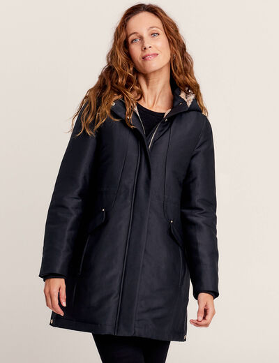 Parka droite à capuche noir femme