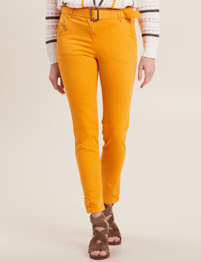 Pantalon ajusté 7/8ème jaune moutarde femme