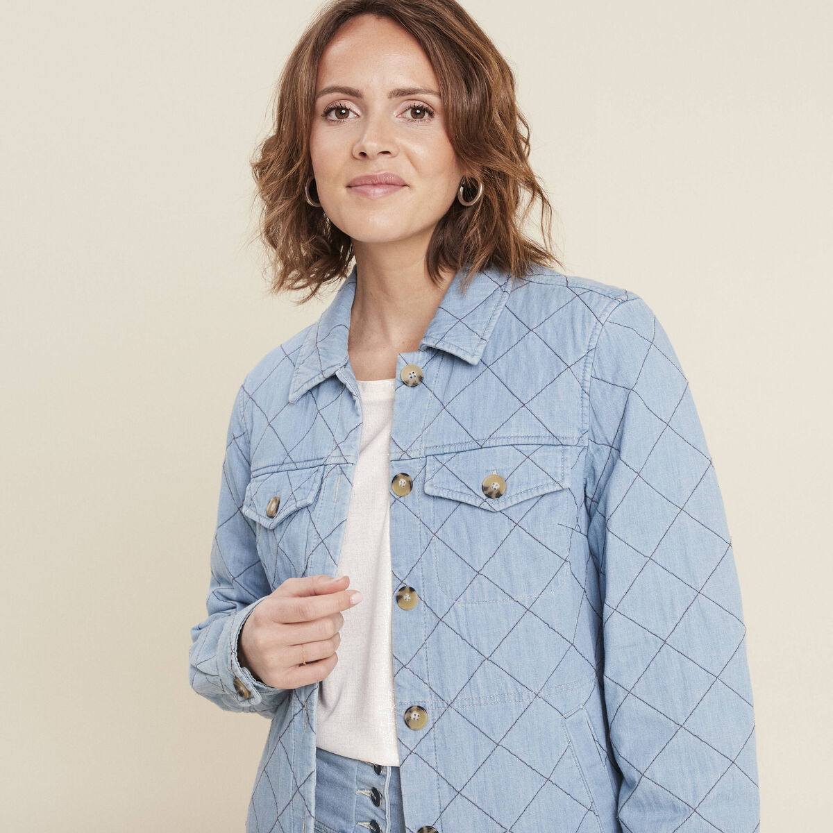 Surchemise manches longues denim double stone femme