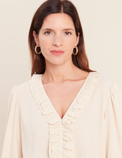 Blouse col v manches longues sable femme