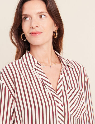 Chemise ample manches 3/4 marron femme