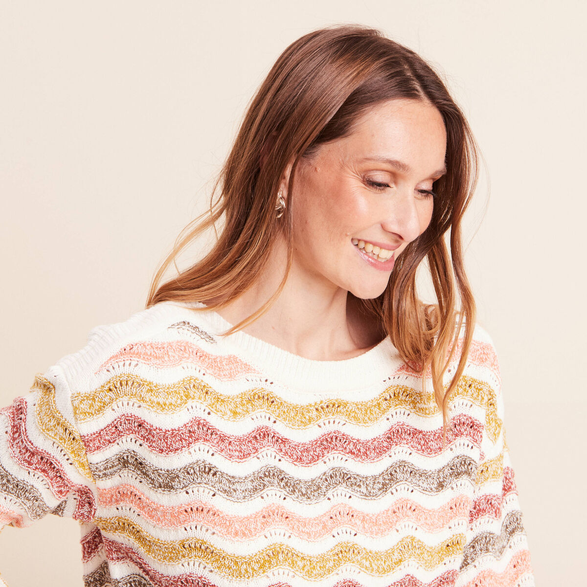 Pull col bateau manches longues vert femme