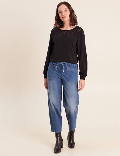 Pantalon mom 7/8&egrave;me en coton denim stone femme