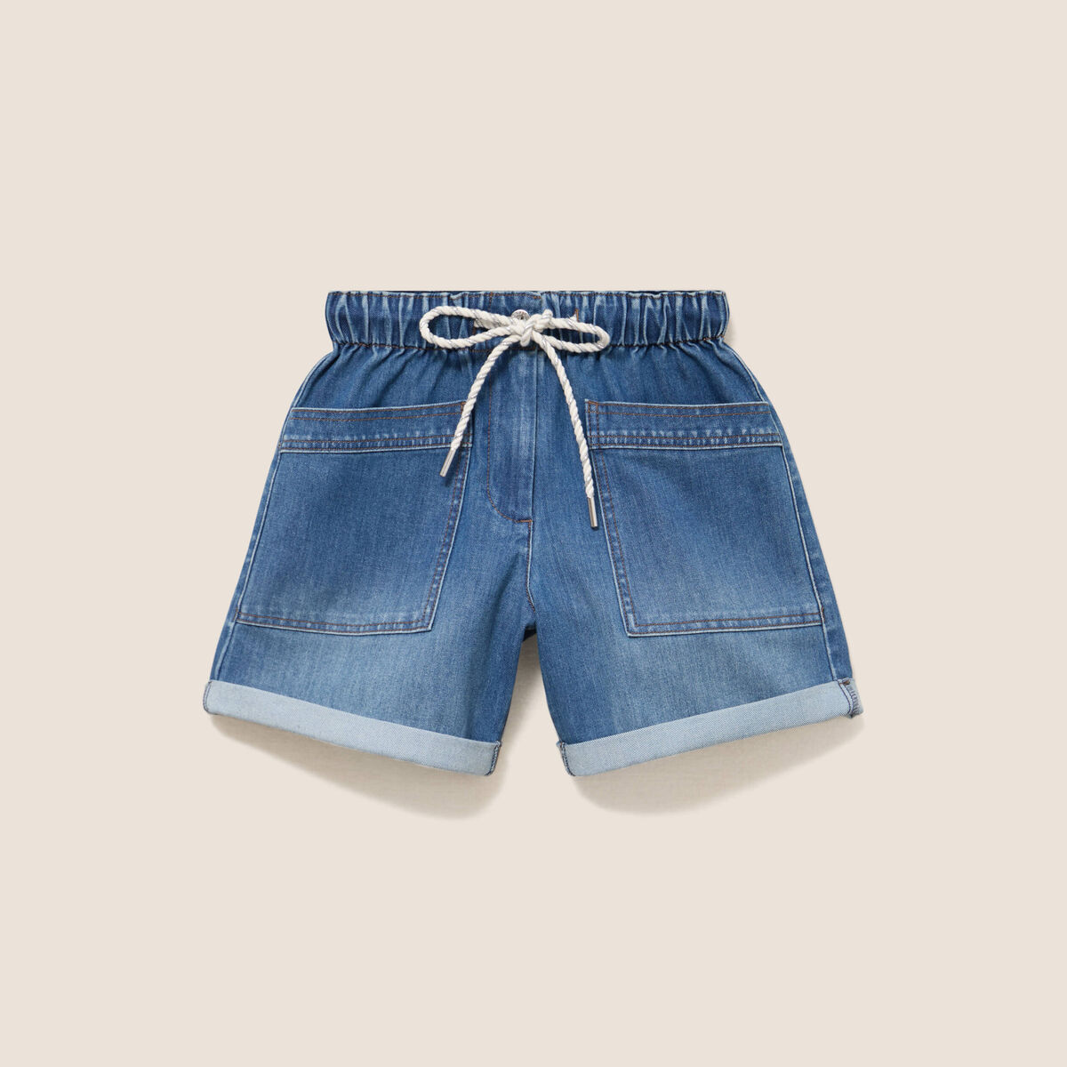 Short relax en jean denim stone femme