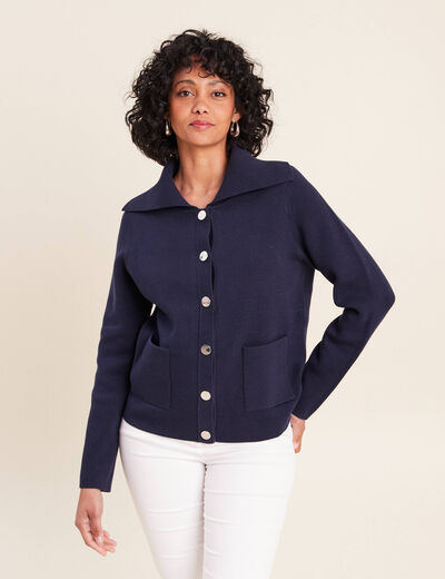 Veste r&eacute;versible en maille bleu femme