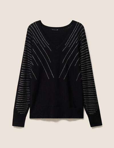 Pull ajust&eacute; col bateau strass noir femme