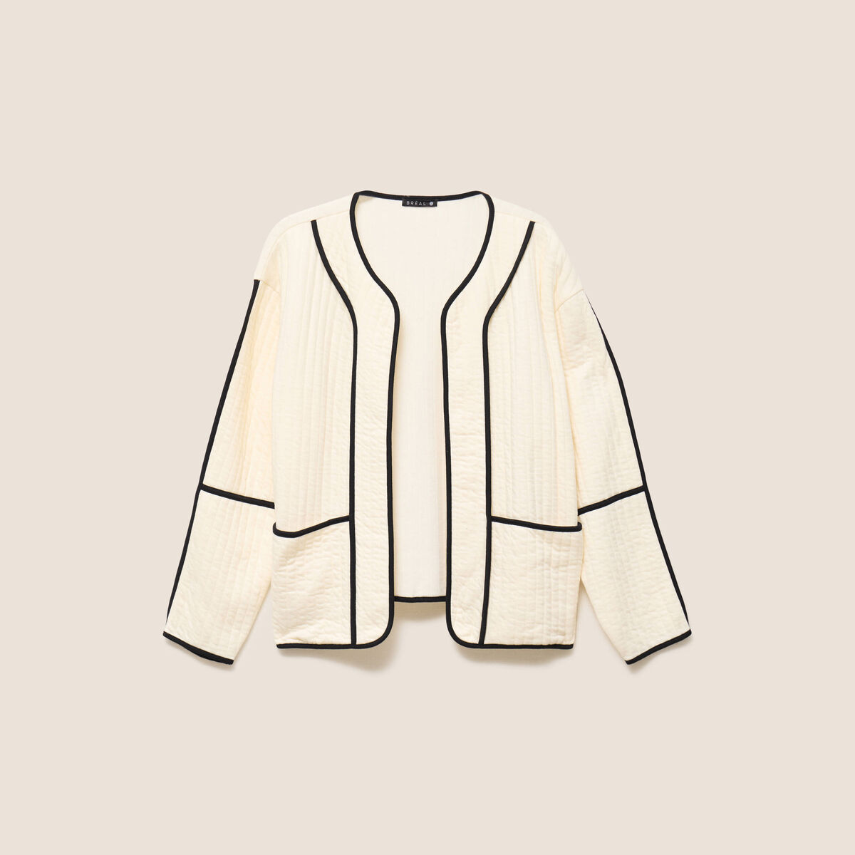 Veste manches longues sans col ecru femme